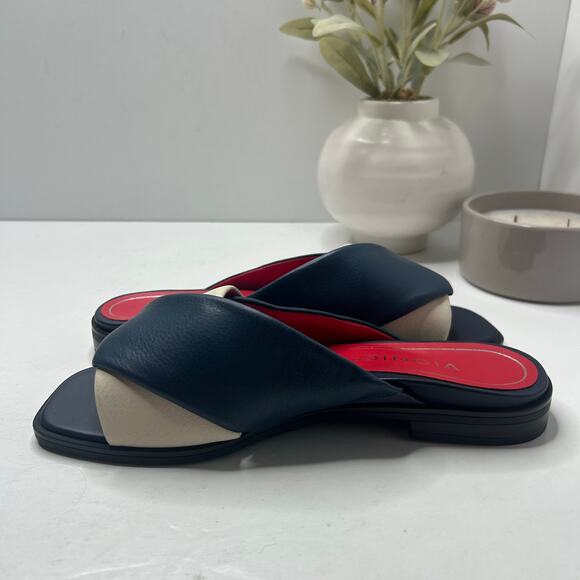 Vionic Poppy Miramar Leather Colorblock Slide Sandal Navy/Cream Women's 6M NWOB - Picture 7 of 9